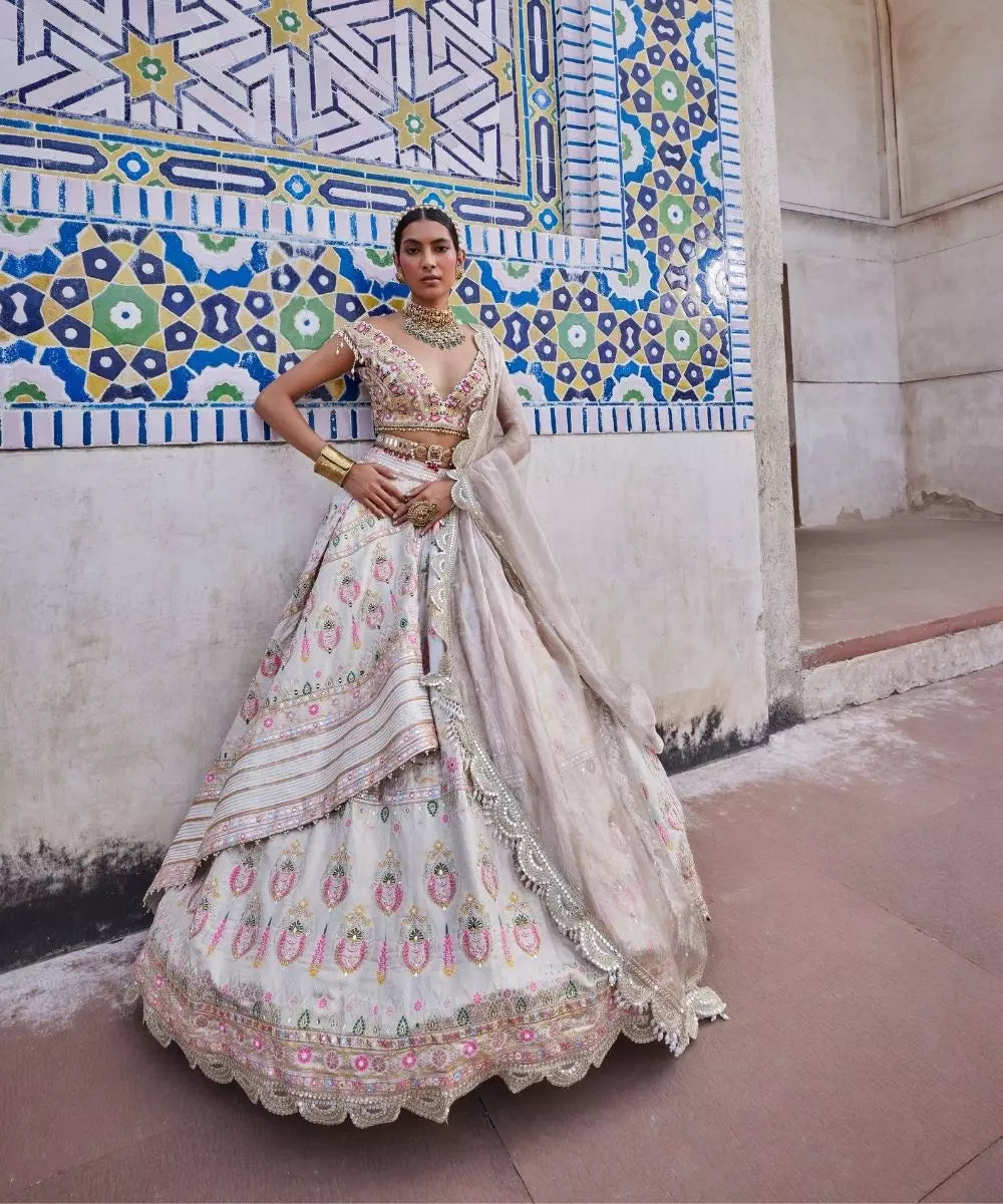 ADITI GUPTA - Ivory Chanderi Banarasi Lehenga set